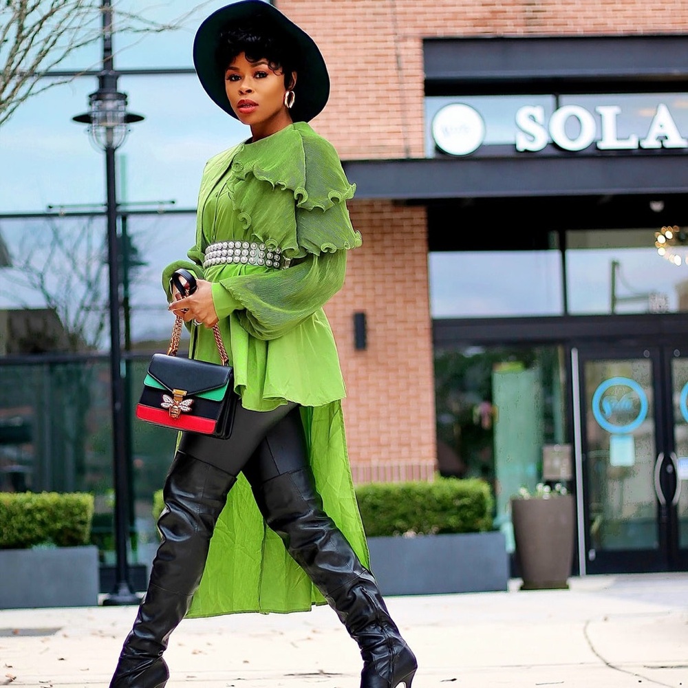 Statement Green Ruffle Button-Down Shirt - Picture 5 of 6